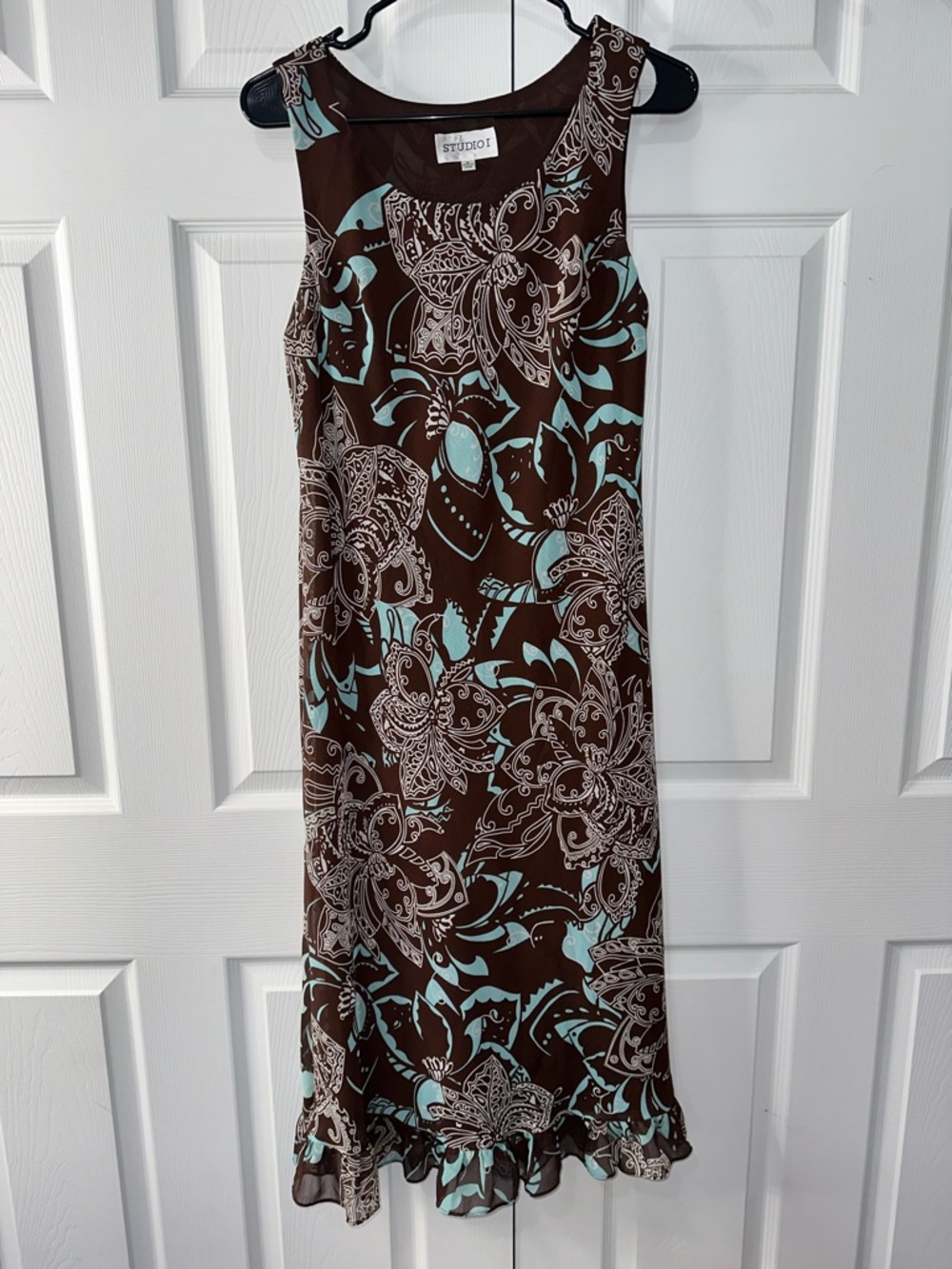 Studio I Brown Floral Dress with Aqua Accents